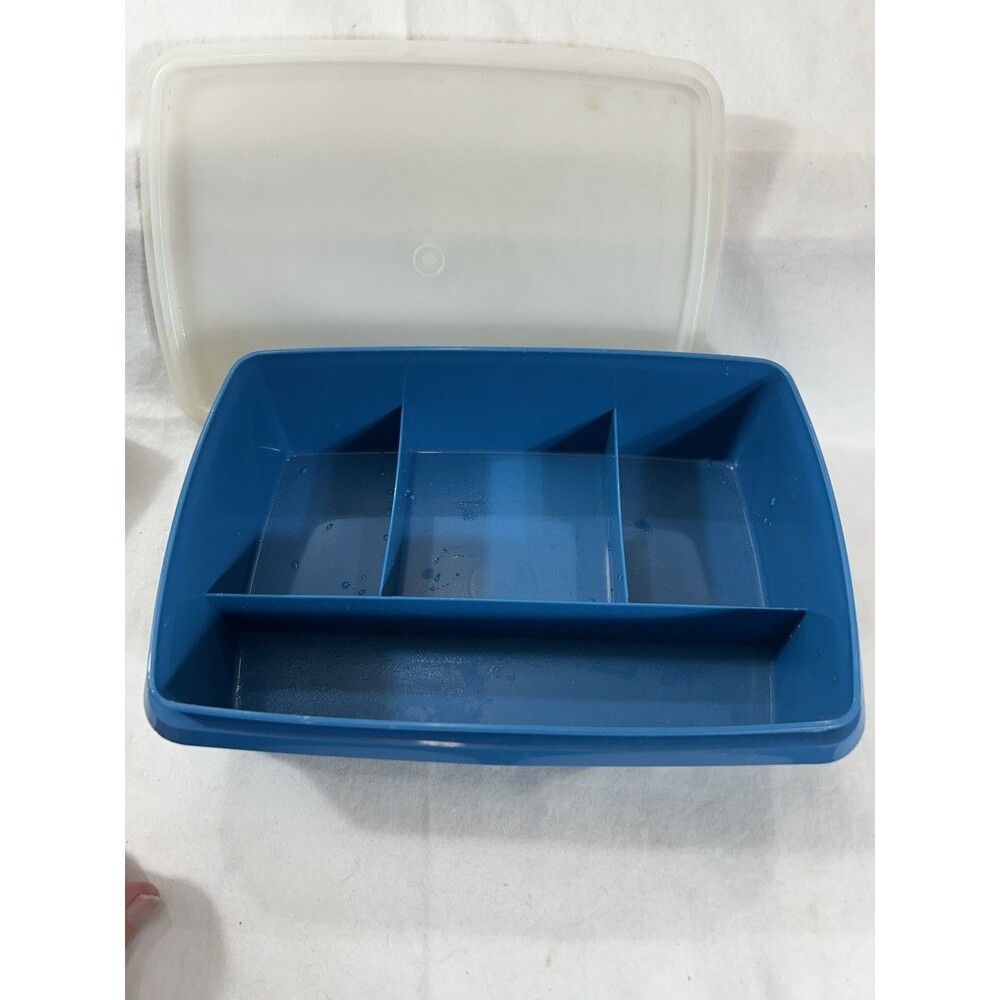 VINTAGE Blue Stow N Go Tuppercraft Tupperware 3pc Container Craft Storage 767-11